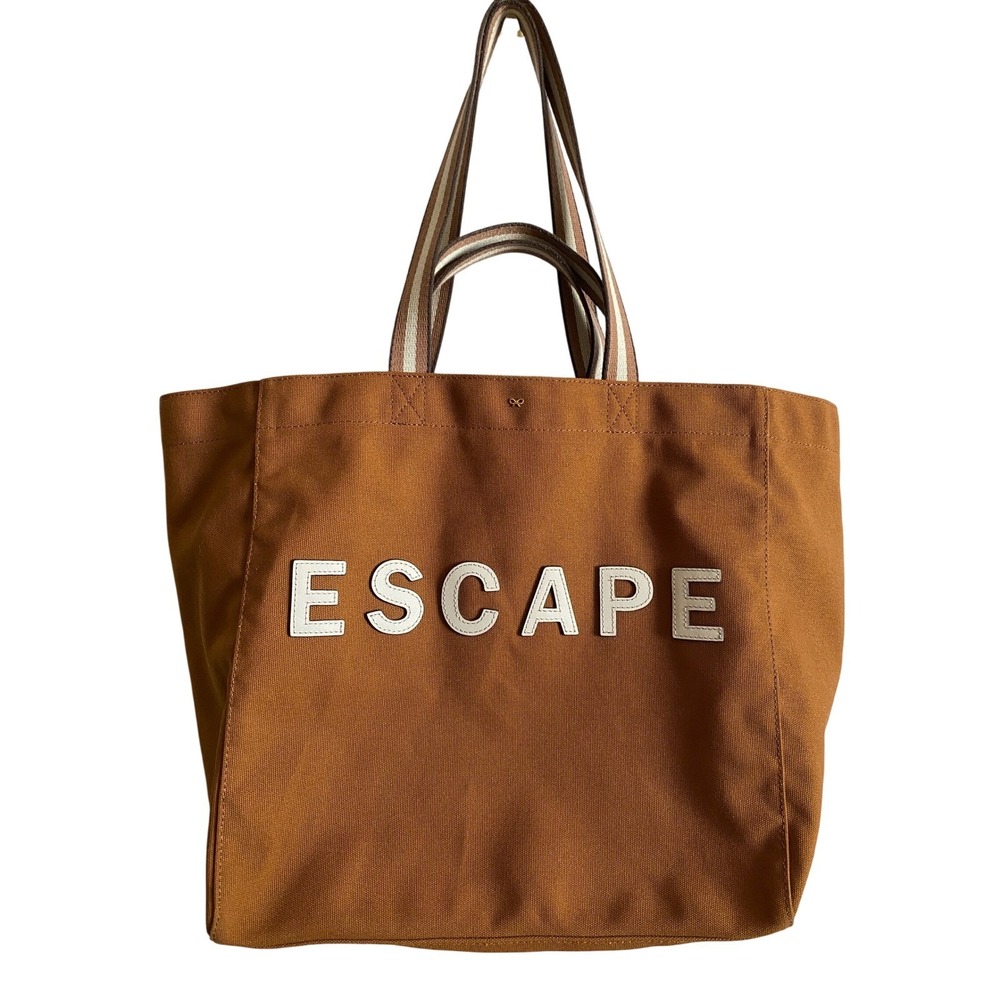 Anya Hindmarch Household Escape Canvas Tote Bag Tan White Leather